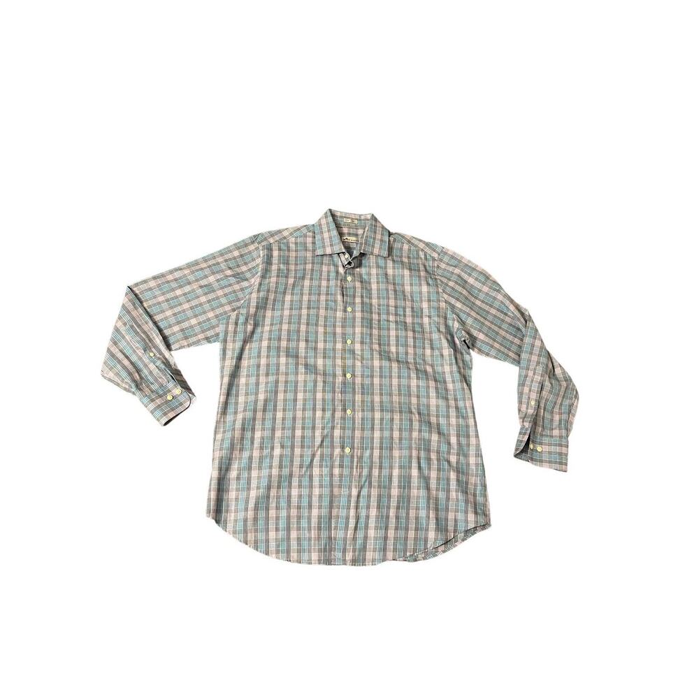 Peter Millar Striped Mens Large Button-Down Shirt in good condition.